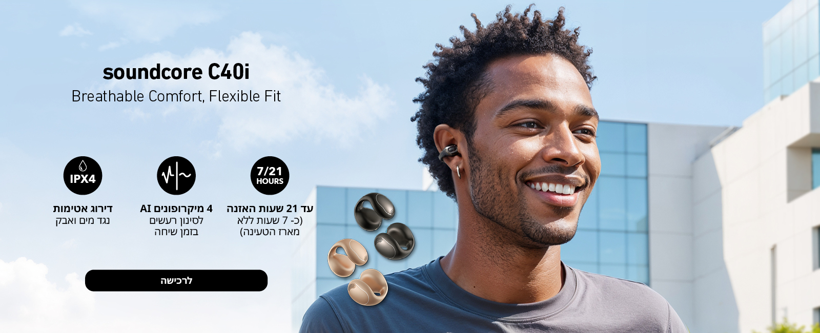 אוזניות Open Ear Clip-On דגם soundcore C40i