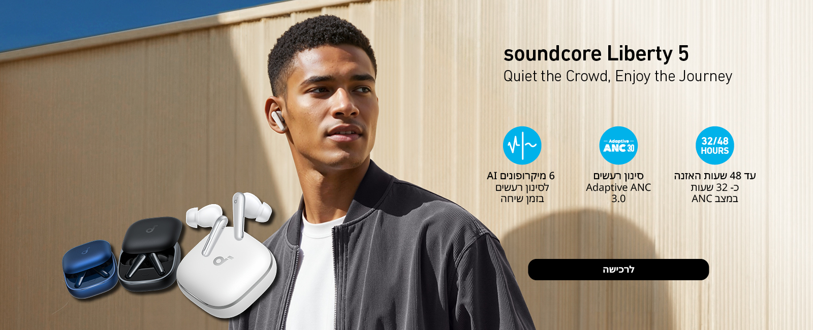 אוזניות ANC מתקדמות soundcore Liberty 5