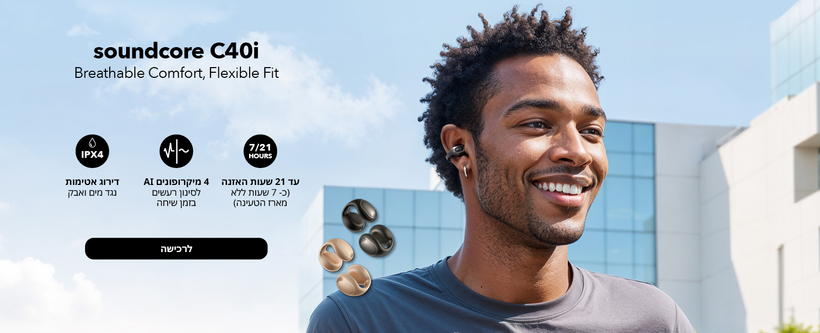 אוזניות Open Ear Clip-On דגם soundcore C40i