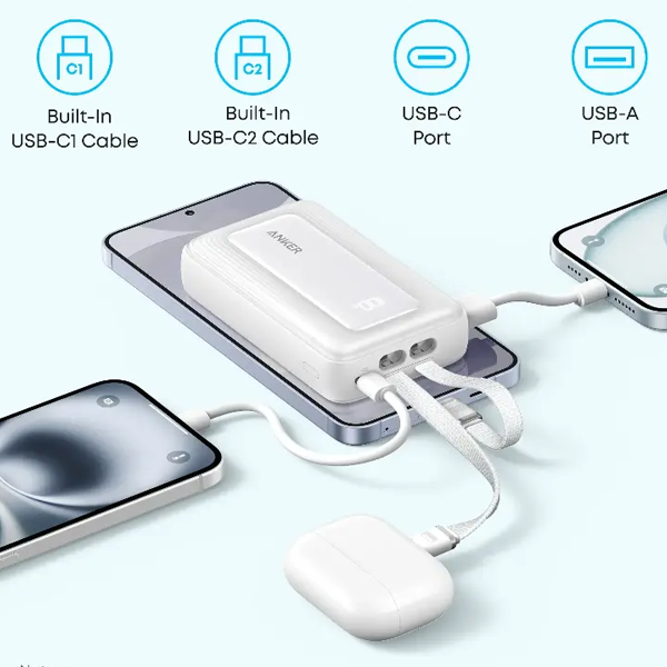 סוללת גיבוי Anker Zolo Power Bank 35W 10,000mAh בצבע לבן