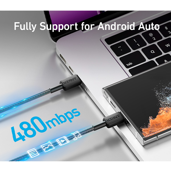 כבל 0.9 מטר Anker 322 USB-C to USB-C בצבע שחור