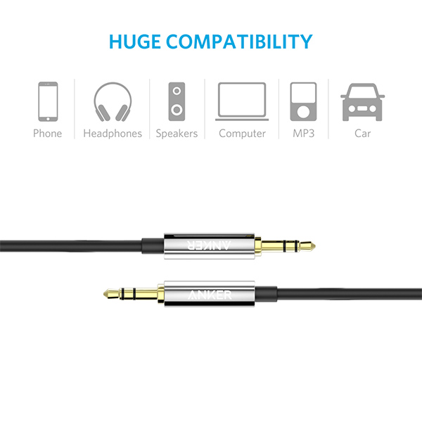 כבל 1.2 מטר Anker Aux Male To Male Audio Cable 3.5 MM A7123