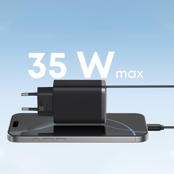 מטען קיר משולב כבל Anker Nano Charger 35W with USB-C cable בצבע שחור