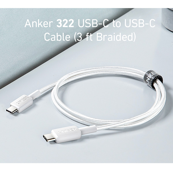 כבל 0.9 מטר Anker 322 USB-C to USB-C בצבע לבן