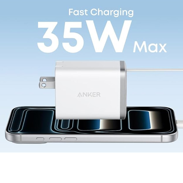 מטען קיר משולב כבל Anker Nano Charger 35W with USB-C cable בצבע לבן