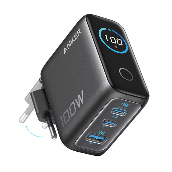 מטען קיר עוצמתי 3 יציאות Anker Wall Charger 100W בצבע שחור מטען קיר עוצמתי 3 יציאות Anker Wall Charger 100W בצבע שחור