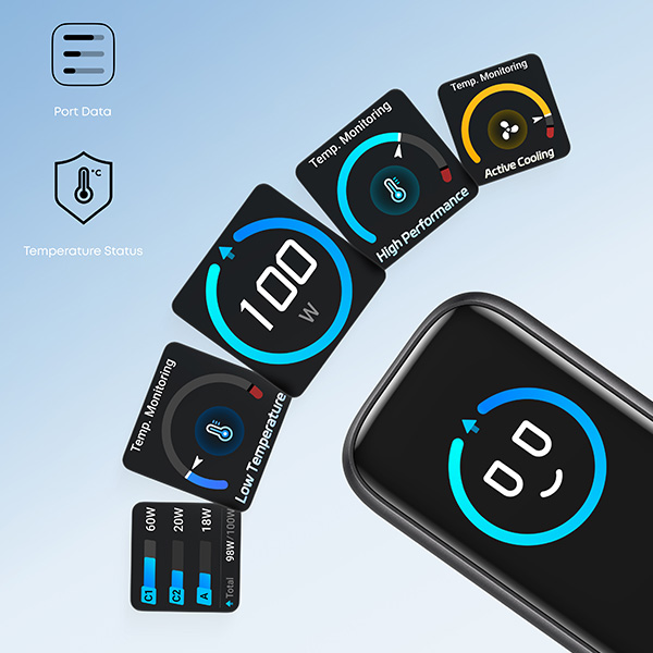 מטען קיר עוצמתי 3 יציאות Anker Wall Charger 100W בצבע שחור