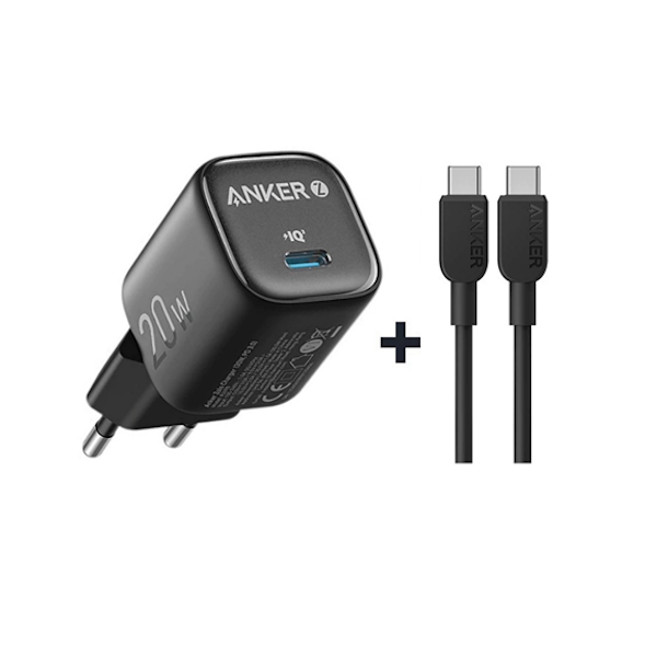 מטען קיר + כבל Anker Zolo Charger GaN 20W בצבע שחור
