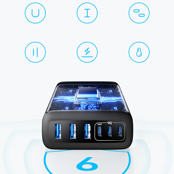 מטען עוצמתי 6 יציאות Anker Charger 112W GaN