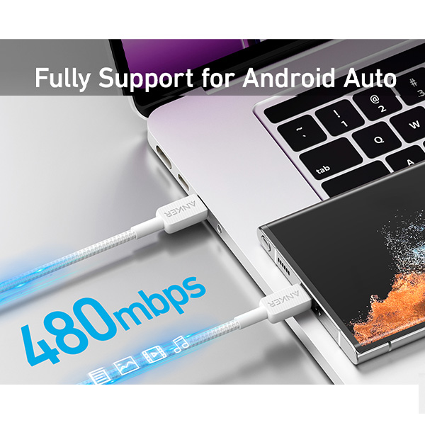 כבל 0.9 מטר Anker 322 USB-C to USB-C בצבע לבן