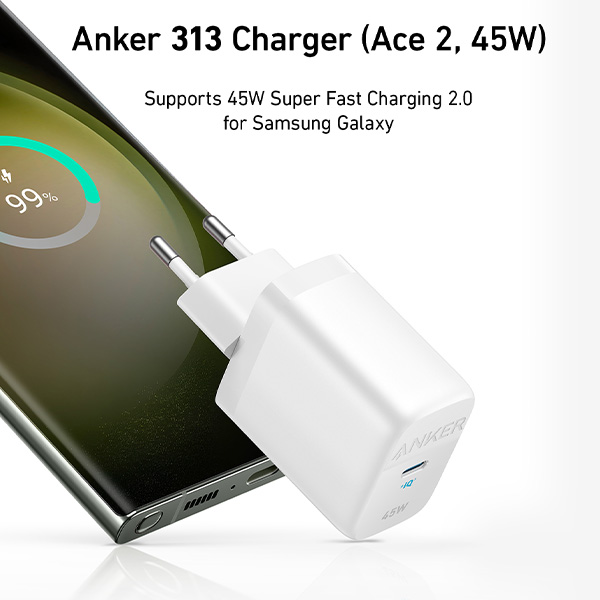 מטען קיר Anker USB-C 313 45W A2643 בצבע לבן