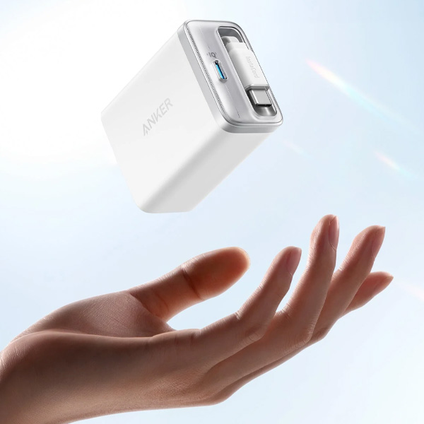 מטען קיר משולב כבל Anker Nano Charger 35W with USB-C cable בצבע לבן