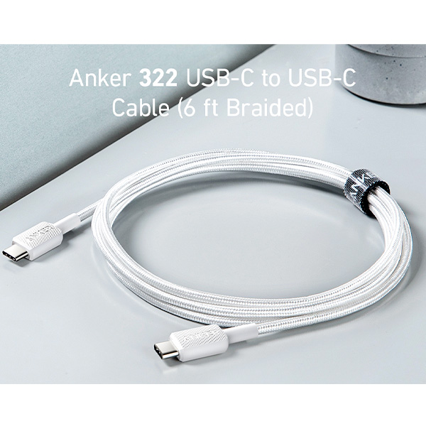 כבל 1.8 מטר Anker 322 USB-C to USB-C בצבע לבן