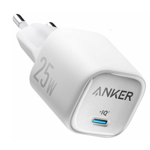 מטען קיר קומפקטי Anker USB-C Wall Charger 25W בצבע לבן