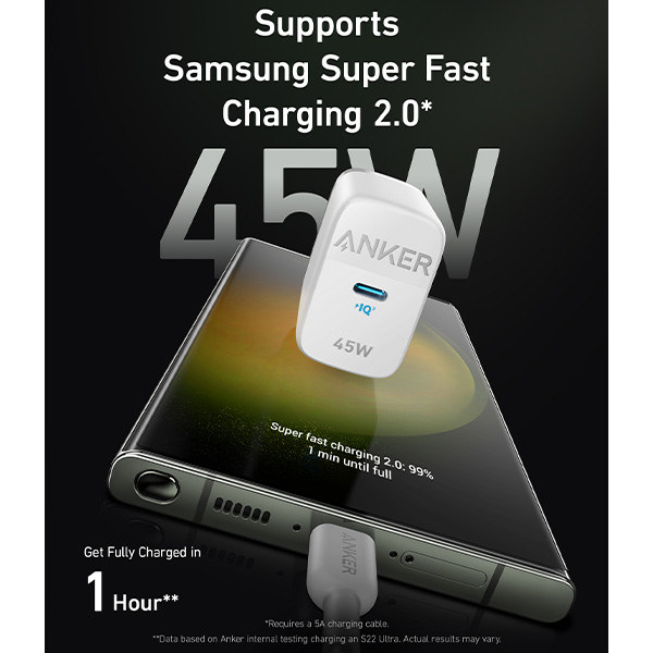 מטען קיר Anker USB-C 313 45W A2643 בצבע לבן