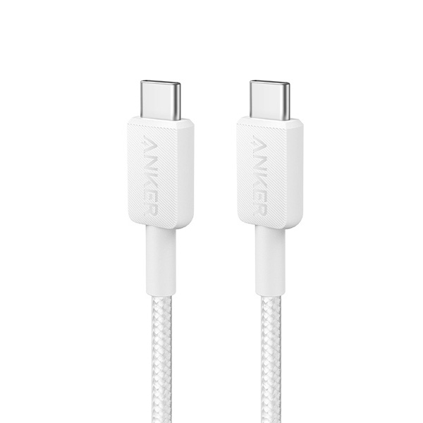 כבל 0.9 מטר Anker 322 USB-C to USB-C בצבע לבן