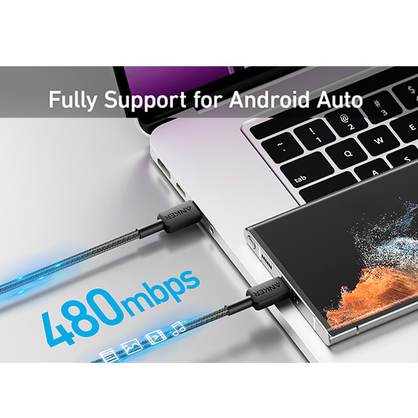כבל 1.8 מטר Anker 322 USB-C to USB-C בצבע שחור