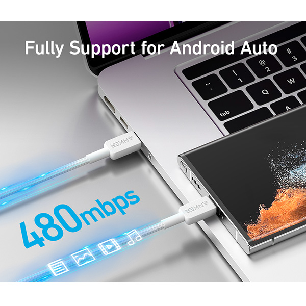 כבל 1.8 מטר Anker 322 USB-C to USB-C בצבע לבן