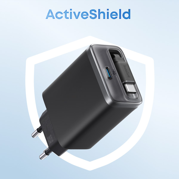 מטען קיר משולב כבל Anker Nano Charger 35W with USB-C cable בצבע שחור