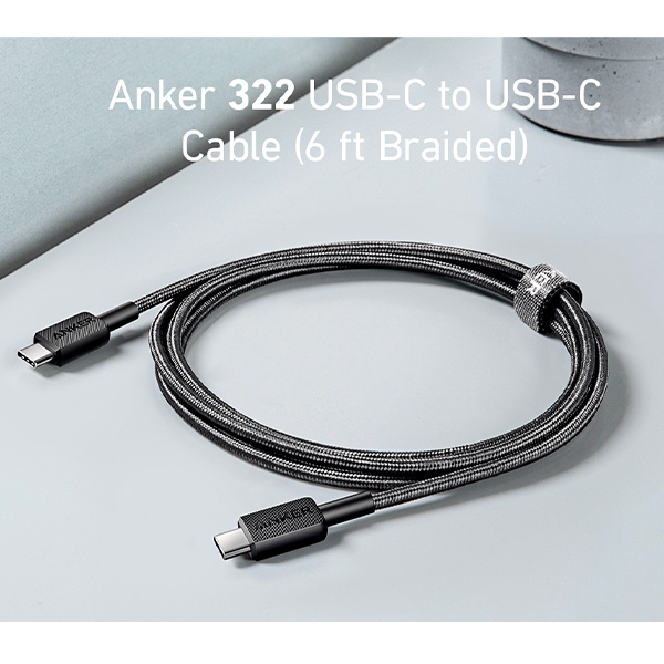 כבל 1.8 מטר Anker 322 USB-C to USB-C בצבע שחור