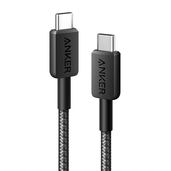כבל 0.9 מטר Anker 322 USB-C to USB-C בצבע שחור