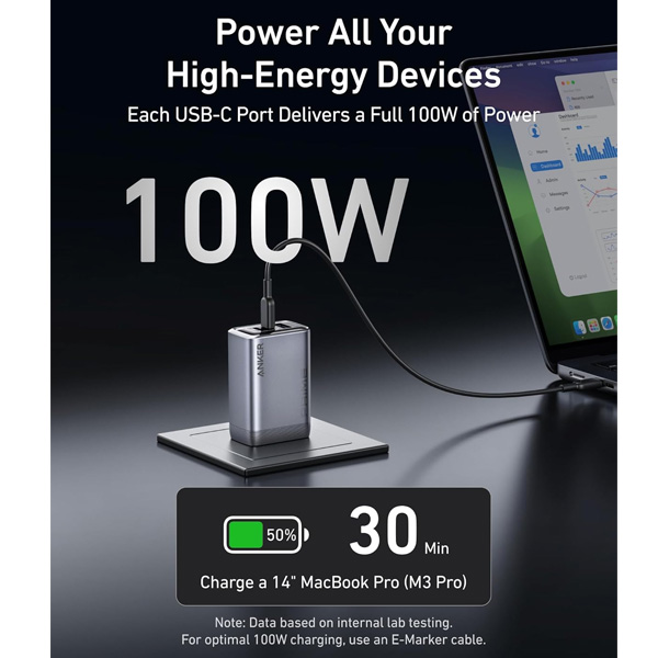 מטען קיר עוצמתי 3 יציאות Anker Prime Charger 100W