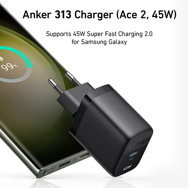 מטען קיר Anker USB-C 313 45W A2643 בצבע שחור