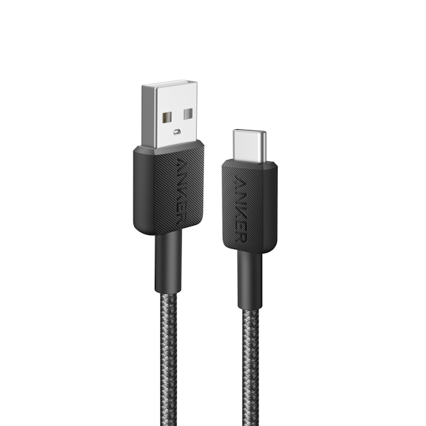 כבל 0.9 מטר Anker 322 USB-A to USB-C בצבע שחור