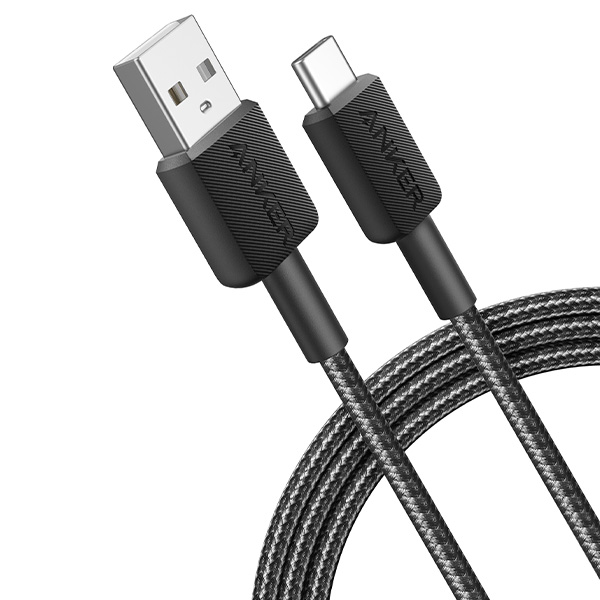 כבל 1.8 מטר Anker 322 USB-A to USB-C בצבע שחור