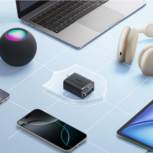 מטען קיר משולב כבל Anker Nano Charger 35W with USB-C cable בצבע שחור