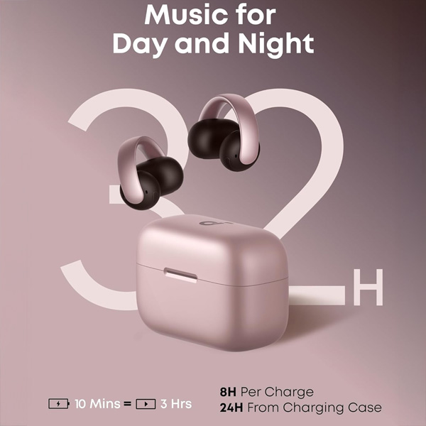 אוזניות soundcore AeroClip Open Ear Clip-On בצבע ורוד