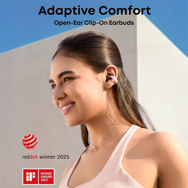 אוזניות soundcore AeroClip Open Ear Clip-On בצבע ורוד
