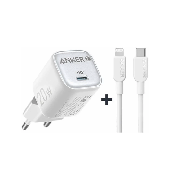 מטען קיר + כבל Anker Zolo Charger 20W + Lightning cable בצבע לבן
