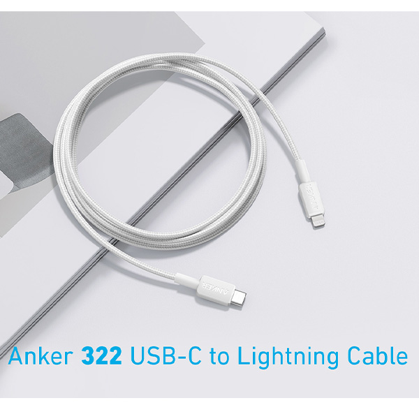 כבל 1.8 מטר Anker 322 USB-C to Lightning בצבע לבן