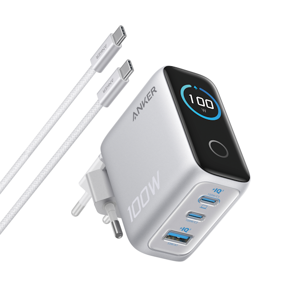 מטען קיר עוצמתי 3 יציאות Anker Wall Charger 100W בצבע אפור
