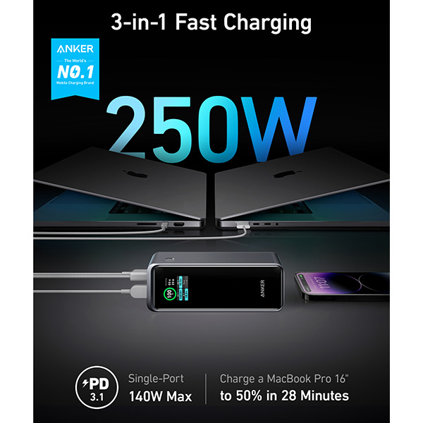 סוללת גיבוי Anker Prime 27650mAh Power Bank (250W)