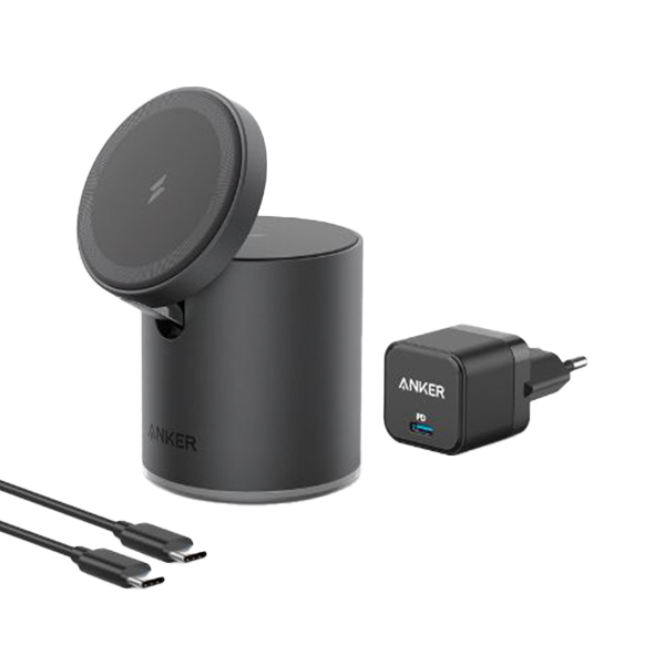 מעמד טעינה אלחוטית Anker PowerWave Mag-Go 2-in-1 B2568 בצבע שחור