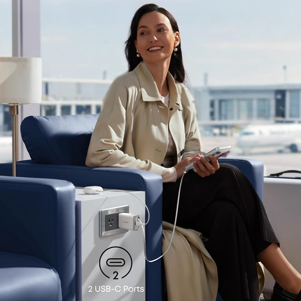 מטען קיר משולב כבל Anker Nano Charger 35W with USB-C cable בצבע לבן